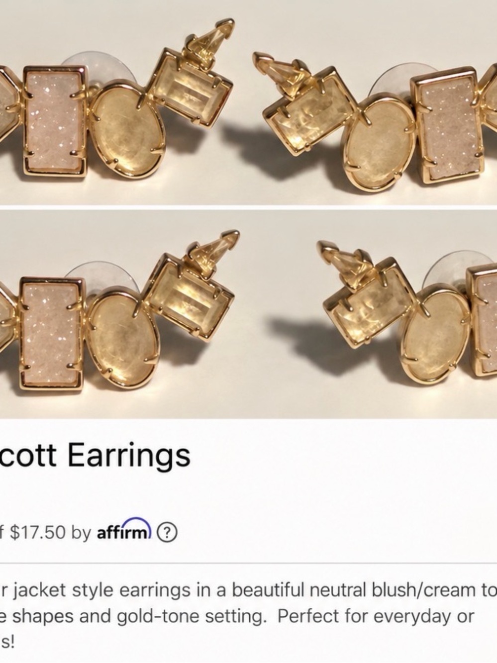Kendra Scott Gold-Tone Blush and Cream Cluster Stud Earrings